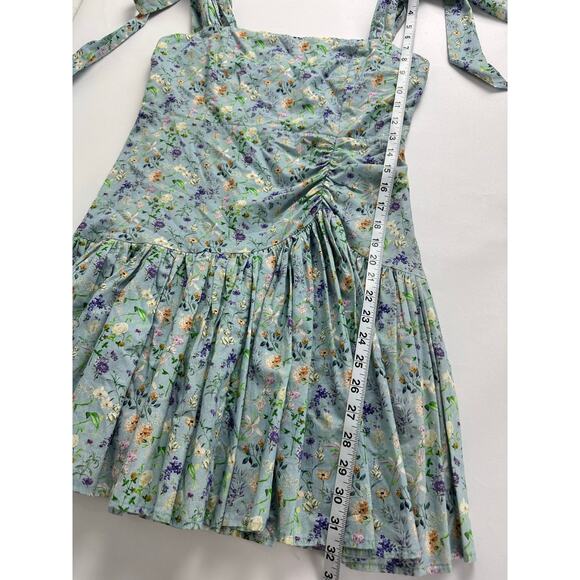 Mable Size Large Floral Drop Waist Mini Dress Ruched Pleated Tie Strap Cottage - Picture 11 of 12